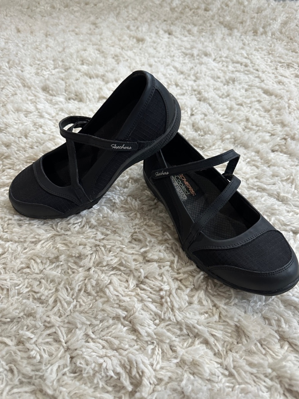 Skechers Black Mary Jane Flats with Cross Strap